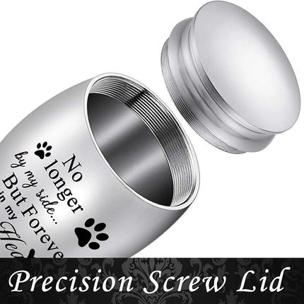 XIUDA 1.57 inches Mini Pet Memorial Small Urns for Dog and Cat Ashes, Stainless Steel Cremation Urn, Pet Paw Print Keepsake Urn for Ashes - No Longer by My Side Forever in My Heart