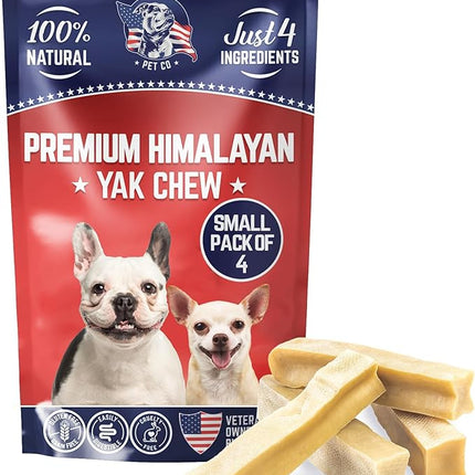 Devil Dog Pet Co. Himalayan Yak Cheese Dog Chews, Small - 4 Pack, 100% Natural & Healthy, Lactose-Free, Long-Lasting Dog Treats, Premium Yak Milk Chew Bones for Dogs