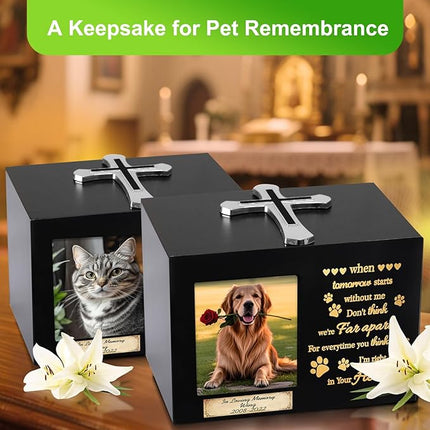 Handmade Pet Urns for Dog or Cat,Wooden Waterproof Memorial Pet Keepsakes Urns,Pet Ashes Box with Photo Frame,Decorative Cross, Honoring Your Beloved Pets,Pet Sympathy Remembrance Gift