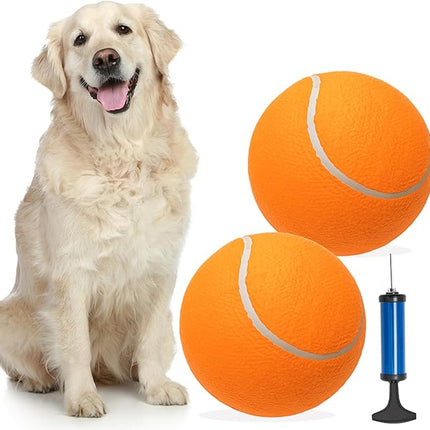 9.5" Large Dog Tennis Balls, 2 Pack Interactive Pet Toys for Playing Training Outdoor Indoor, Oversize Rubber Inflatable Dog Ball with Pump & Needle for Small Medium Large Dogs