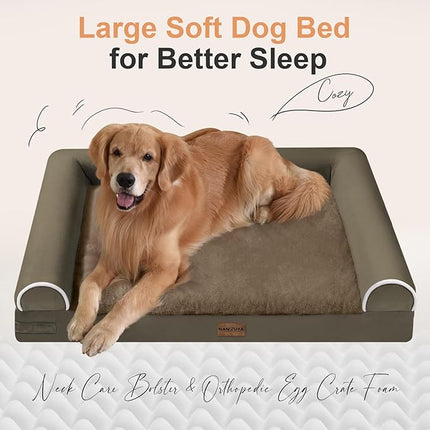 Large Dog Bed Orthopedic Washable: Extra Large Sized Beds for Jumbo Dogs Egg Crate Foam Sofa Couch Waterproof Removable Cover - Brown