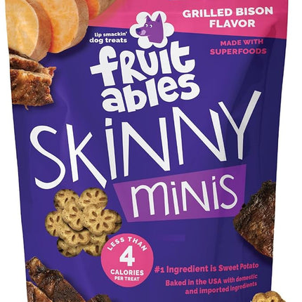 Fruitables Skinny Minis Dog Treats, Healthy Sweet Potato Treat for Dogs, Low Calorie & Delicious, Puppy Training, No Wheat, Corn or Soy, Made in the USA, Grilled Bison Flavor, 5oz