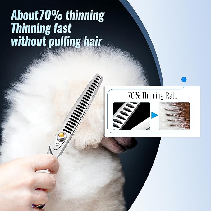 Fenice Professional Dog Grooming Scissors: 7.5 inch Chunker Shears for Dogs Trimming Made Of Japanese 440C Stainless Steel Yellow Diamond