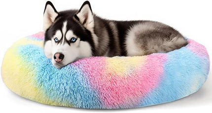 Extra Large Dog Beds, 36 Inch Human Dog Anxiety Relief Comfort Bed, Indestructible & Chew Proof Pet Beds (Rainbow)