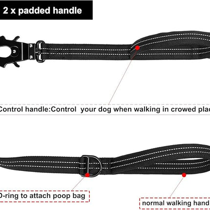 ICEFANG Tactical Dog Leash,K9 Training Walking Bungee Lead with 2 Control Handle,Heavy Duty Quick Release Metal Clasp,Hands Free D-Ring for Medium Large Dogs (4ft,Reflective Black)