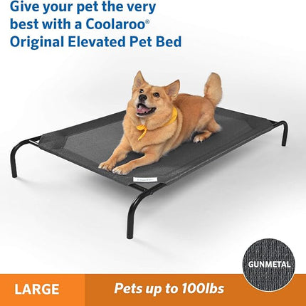 Coolaroo Original Elevated Dog Bed - Breathable Off-The-Ground Pet Bed with Cooling Fabric, Joint Relief & Moisture-Resistant Fabric, 100% Recyclable, Easy Clean, Gunmetal, Large