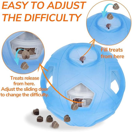 LumoLeaf Dog Treat Ball Toy, 5” Interactive Puzzle Toy for Small & Medium Dogs, Adjustable Difficulty Treat Dispenser, Slow Feeder for Mental Stimulation & Boredom Relief, Blue, 13cm