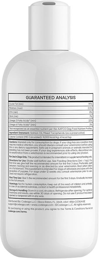 Wild Alaskan Salmon Oil for Dogs - EPA, DHA, Omega 3 & 6 Fatty Acids for Pets - Liquid Fish Oil Supplement for Dogs - All Breeds - 8 fl oz