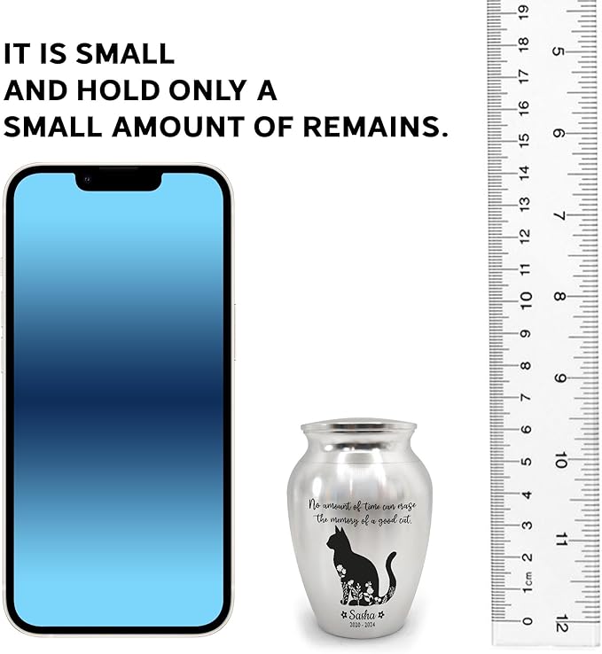 Artsy Woodsy Personalized Pet Memorial Mini Urns - Stainless Steel Decorative Keepsake Urns for Ashes, 2.56 inch, Gifts for Cat Lovers in Loving Memory