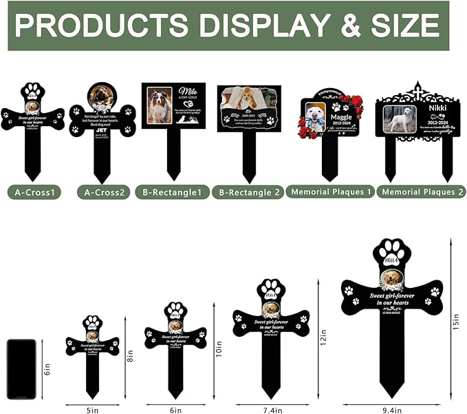 Custom Dog Memorial Gifts - Clear Acrylic Pet Grave Marker for Dogs & Cats, Outdoor Pet Cemetery Cross Sign, Weatherproof & Personalized Look (A-Cross1, Black)