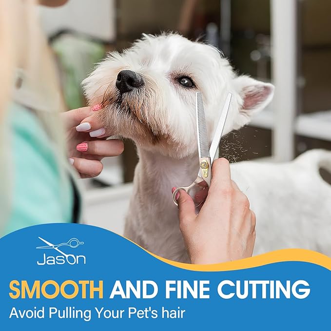 JASON 7.5" Dog Grooming Scissors - Professional Thinning Shear with 54 Teeth Japanese 440C Stainless Steel Blender Scissor for Dogs, Cats and Other Animals