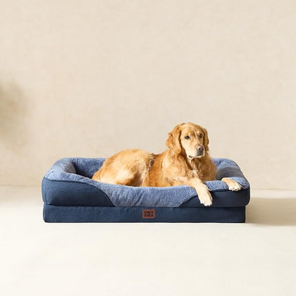 EHEYCIGA Memory Foam XXL Dog Bed for XLarge Sized, Extra Large Orthopedic Dog Sofa with Sides and Waterproof Liner, Washable Bolster Pet Couch with Removable Cover, 52x41x8 Inch, Navy