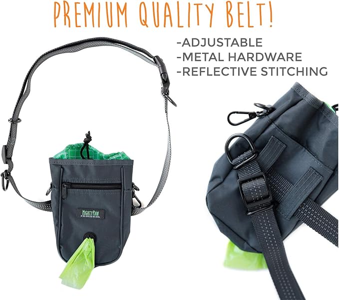 Mighty Paw Dog Treat Bag - Drawstring Closure Pouch - Includes Carabiner Hook and Pick-up Bags - Dog Paw Treat Bag - Pet Training Pouch - (Grey/Green)