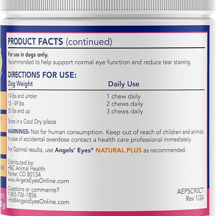 Angels' Eyes Natural Tear Stain Prevention Soft Chews for Dogs | Beef Flavor| for All Breeds | No Wheat No Corn | Daily Supplement | Proprietary Formula | 90ct