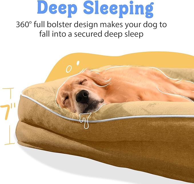 Washable Orthopedic Large Dog Bed -XL Large Dog Bed with Removable & Waterproof Cover Pet Beds with Foam Support for Big Size Dogs with Bolster