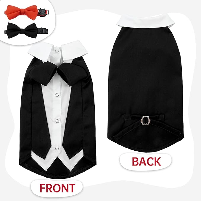 QBLEEV Cat Tuxedo Suit, Sphynx Cat Suit for Cat with Two Bow Tie, Cat Tuxedo Outfit for Birthday Photo Shoot, Formal Onesie Attire Wedding Costumes for Kitten, Male Cat Clothes for Hairless Cats Only