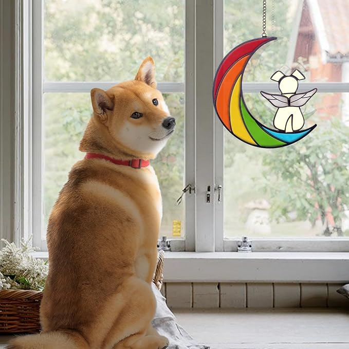 Rainbow Bridge Dog Memorial Gifts for Loss of Dog, Stained Glass Personalized Pet Memorial, Loss of Pet Sympathy Gift for Window, Living Room, Garden