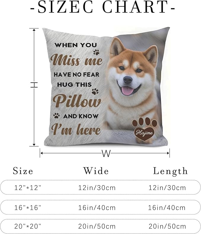 Personalized Pet Memorial Throw Pillow with Picture Dog Memorial Gifts for Dogs Loss of Dog Sympathy Gift Dog Bereavement Remembrance Picture Pillow (Style C)