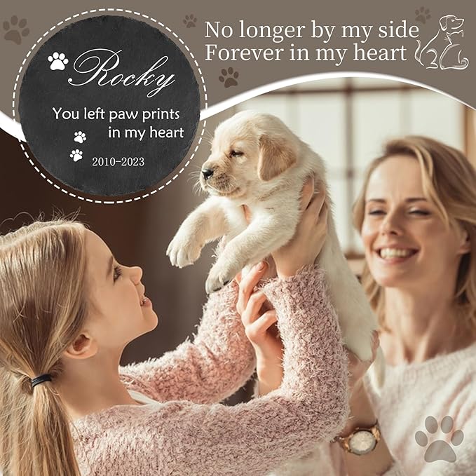 Ships Next Day Personalized Pet Memorial Stone for Loss of Dog Cat, Custom Photo Name Memory Headstone Garden Grave Marker Bereavement Sympathy Gift