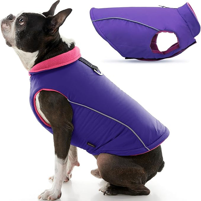 Gooby Sports Vest Dog Jacket - Purple, X-Large - Reflective Dog Vest with D Ring Leash Warm Fleece Lined Hook and Loop Closure for Small to Medium Dogs