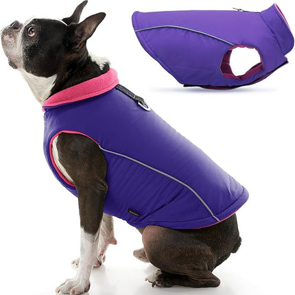 Gooby Sports Vest Dog Jacket - Purple, Medium - Reflective Dog Vest with D Ring Leash Warm Fleece Lined Hook and Loop Closure for Small to Medium Dogs