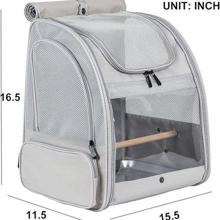 Bird Backpack, Bird Travel Carrier with Stand Perch, Airline Approved Grey Bird Backpack Carrier