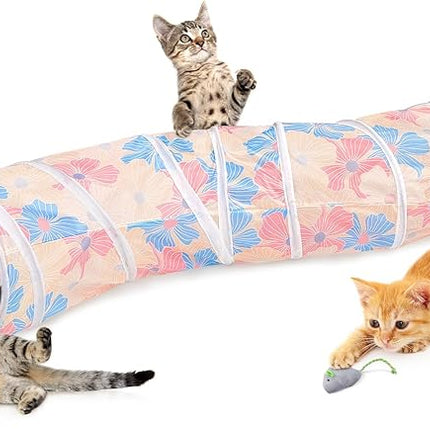 Glittme Cat Tunnel - S-Shape Peekaboo Cave With Toys, Foldable Tubes for Indoor Cats, Rabbits, Puppies, Guinea Pigs