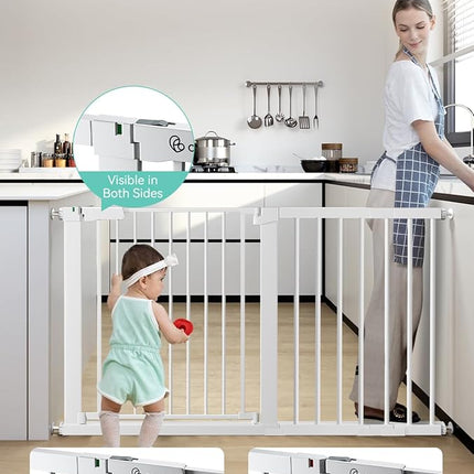 COMOMY 30" Tall Baby Gate for Stairs Doorways, Fits Openings 29.5" to 51.6" Wide, Auto Close Extra Wide Dog Gate for House, Pressure Mounted Easy Walk Through Pet Gate with Door, White