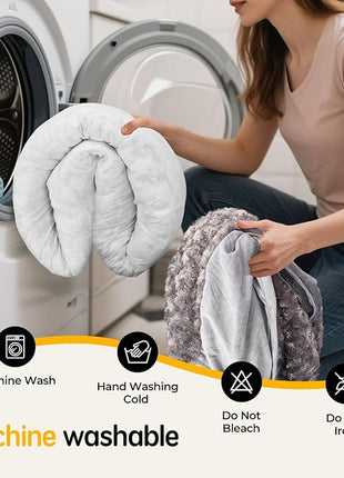 Cave Dog Bed with Blanket Donut Round Plush Cozy Cat Pet Bed for Puppy Machine Washable Removable Cover Cat Toy Anti-Slip Bottom Gray 26X26X8 inch