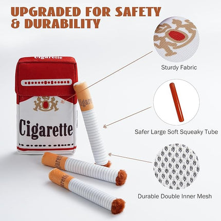 Nocciola 3 Packs Squeaky Puff Stick Toys with a Box, Funny Interactive Plush Dog Toys, Pitbull Husky Frenchie Pug Stuffed Puppy Toys for Small to Medium Breed, Dog Accessories Boy Gift