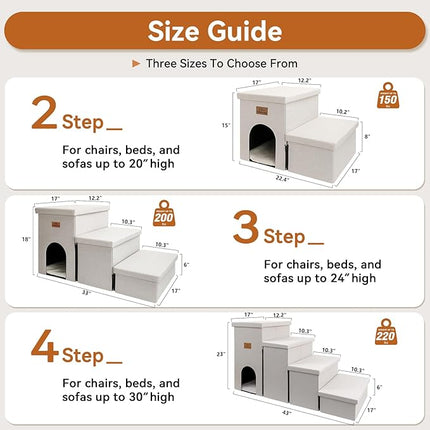 Dog Stairs with Condo 15" H, 2-Step Wider Dog Steps for Small/Medium/Large Old Dogs Cats, Folding Sturdy Storage Pet Stairs Climbing Bed Couch, Ramp for Car Hold Up to 150 lbs, Beige