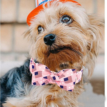 Lionheart glory American Flag Dog Collar 4 of July Independence Patriotic Dog Bow Collars Heavy Duty Adjustable Soft Collar with Bowtie for Small Dogs Pet Gift