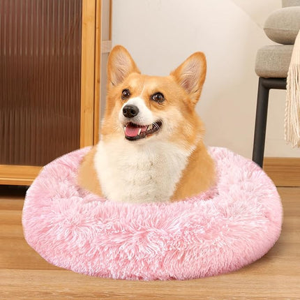 NOYAL Calming Donut Dog Bed for Small to Medium Dogs & Cats - Plush Faux Fur Anti-Anxiety Pet Bed with Machine Washable Cover & Non-Slip Base