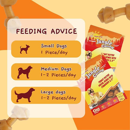 Jungle Calling Peanut Butter Dog Treats, Dental Puppy Chews, Rawhide-Free Bones for Small Dogs, 2.5''