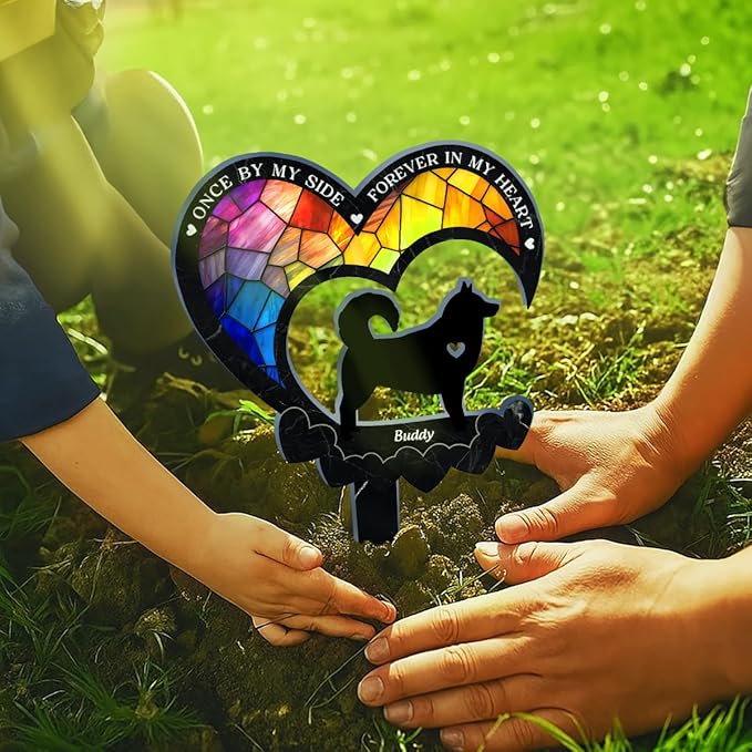 Pawfect House Dog Memorial Gifts for Loss of Dog, Personalized Pet Memorial Gifts for Dogs, Custom Stain Glass Style Acrylic Garden Stake, Pet Loss Sympathy Gift, Pet Grave Markers Outdoor
