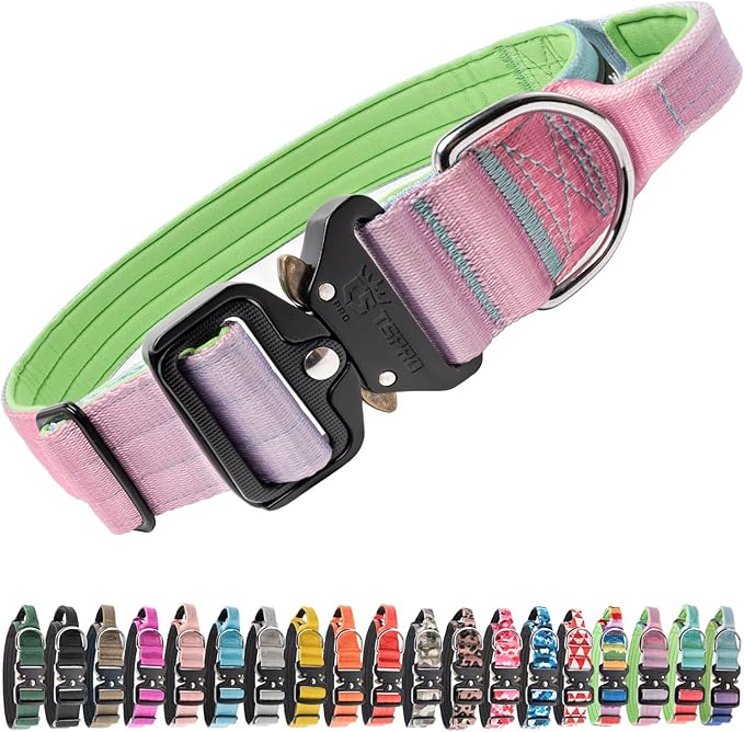 TSPRO Premium Dog Collars Tactical Dog Collar with Handle and Heavy Duty Quick-Release Metal Buckle Durable Thick and Adjustable for Medium to Large Dogs (Cyan Gradient L)