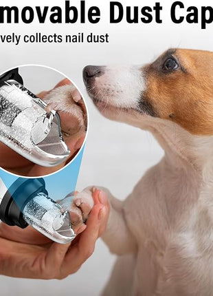 Casfuy Smart 6-Speed Dog Nail Grinder - 50% More Power Pet Nail Grinder with 2 LED Lights Quiet Rechargeable Electric Dog Nail Trimmers File Toenail Grinder for Large Medium Small Dogs & Cats (White)