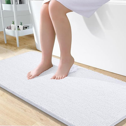 OLANLY Bathroom Rugs 50x30, Extra Soft Absorbent Chenille Bath Rugs, Rubber Backing Quick Dry, Machine Washable Bath Mats for Bathroom Floor, Tub and Shower, Home Decor Accessories, White