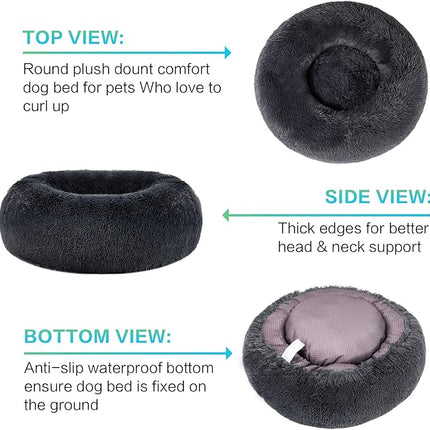 SAVFOX Calming Dog Bed, Anti Anxiety Dog Bed, Plush Donut Dog Bed for Small Dogs, Medium, Large & X-Large, Soft Fuzzy Comfy Dog Bed in Faux Fur, Cuddler Pet Bed, Washable, Multiple Sizes S-XL