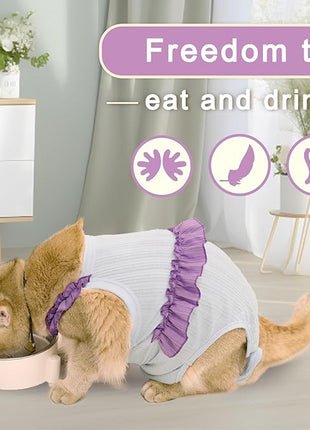 Cat Recovery Suit,Kitten Onesie After Surgery,E-Collar Alternative for Abdominal Wound and Skin Diseases,Soft Breathable Bodysuit After Spay（Purple-l）