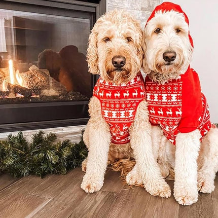 Blueberry Pet Award-Winning Ugly Christmas Reindeer & Snowflake Hoodie, 22" Back Length, Cozy Fleece Dog Christmas Sweater, Perfect Dog Clothes for Holiday-Loving Large Dogs