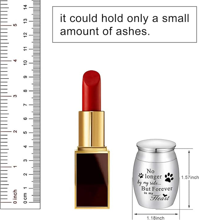 XIUDA 1.57 inches Mini Pet Memorial Small Urns for Dog and Cat Ashes, Stainless Steel Cremation Urn, Pet Paw Print Keepsake Urn for Ashes - No Longer by My Side Forever in My Heart