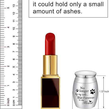 XIUDA 1.57 inches Mini Pet Memorial Small Urns for Dog and Cat Ashes, Stainless Steel Cremation Urn, Pet Paw Print Keepsake Urn for Ashes - No Longer by My Side Forever in My Heart