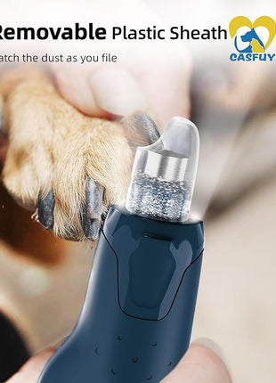 Casfuy Dog Nail Grinder Quiet - (45db) 6-Speed Pet Nail Grinder with 2 LED Lights for Large Medium Small Puppy Dogs/Cats, Professional 3 Ports Rechargeable Electric Dog Nail Trimmer with Dust Cap