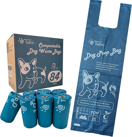Home Compostable Dog Poop Bags with Handles, Dog Bags for Poop, Doggie Poop Bags, Extra Thick & Leak Proof, Unscented, Eco-Friendly 9 x 13 Inches, 84 Count