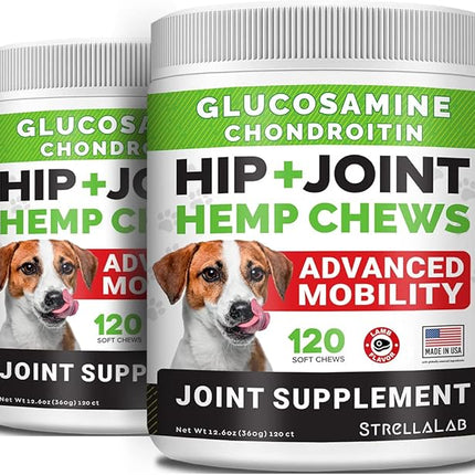 Large Breed Hemp + Glucosamine Dog Joint Supplement - Hemp Chews for Dogs Hip Joint Pain Relief - Omega 3, Chondroitin, MSM - Advanced Mobility Hemp Oil Treats for Large Dogs - Made in USA - 240 Ct