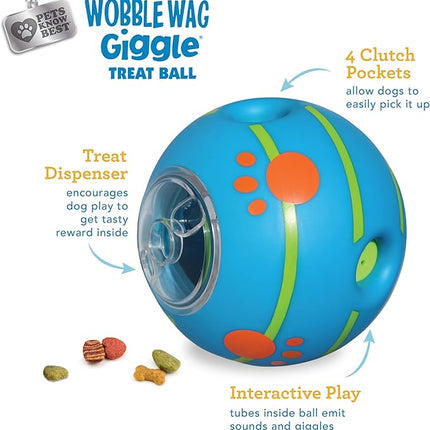 Wobble Wag Giggle Treat Ball- Interactive Dog Toy & Treat Dispenser, Fun Giggle Sounds When Rolled or Shaken, Great for Dogs Pets Know Best