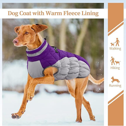 Large Dog Coat, XXLarge Dog Winter Coat, Waterproof Pet Jacket with Back Zipper,Extra Large Pet Coats, Warm Fleece Jacket with D-Ring, Windproof Winter Clothes Golden Retriever,Purple,XXL