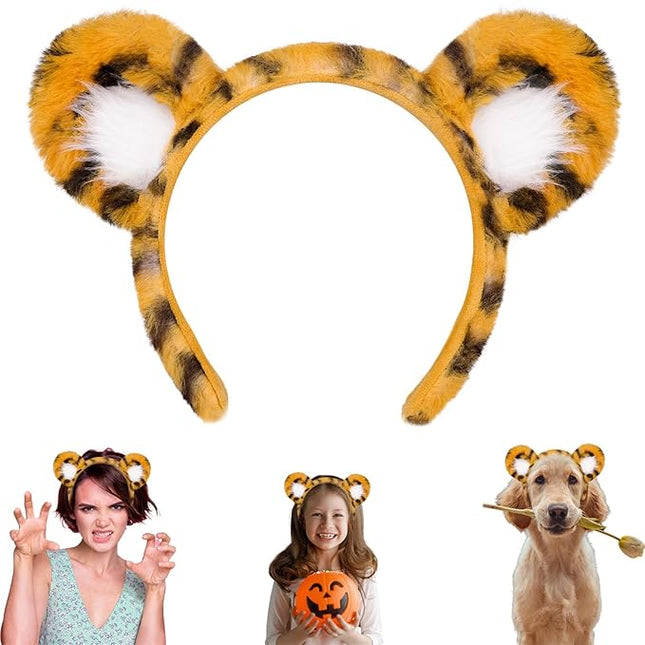 Beviliu Animals Ear Tiger Ears Headband Realistic Fluffy Cat Bunny Dog Monkey Hairband Halloween Christmas Costume for Washing Makeup Cosplay Party