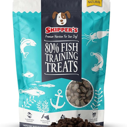 SKIPPER'S Fish Training Treats for Dogs - 80% Steamed Salmon & Trout, Grain Free Puppy Training Treats, All Natural Ingredients No Additives, Good for Digestion, Rich in Omega 3 | 3.5 Oz